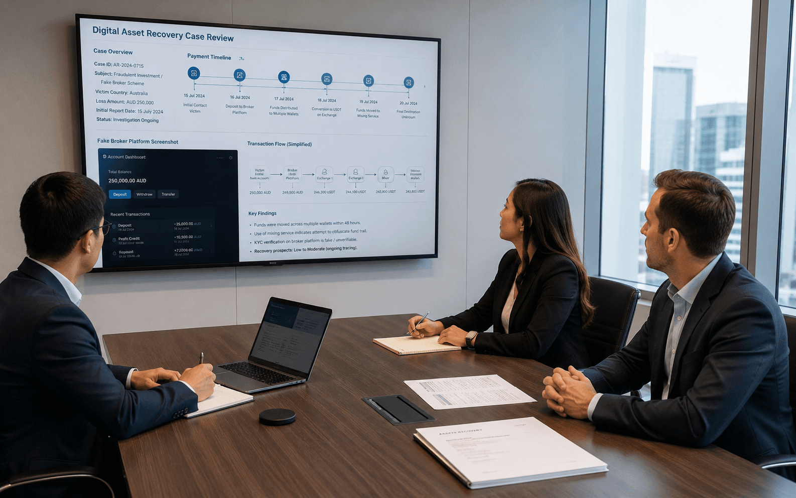 Investment scam recovery review with broker records and payment timelines.